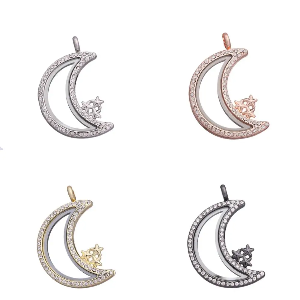 5pcs Moon stars  Memory Living Relicario Floating Locket Pendant For Necklaces Jewelry Making Bulk Accessories Wholesale