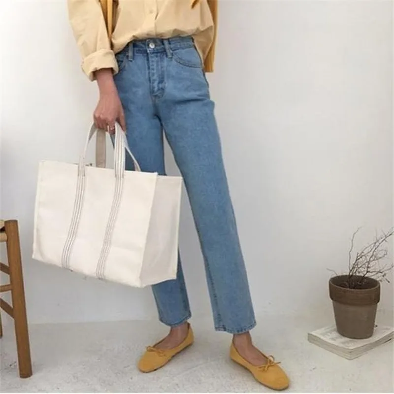 Shoulder Bags Women Unisex All-match Large Capacity Totes Leisure White Canvas Simple Korean Style Vintage Travel Casual Retro