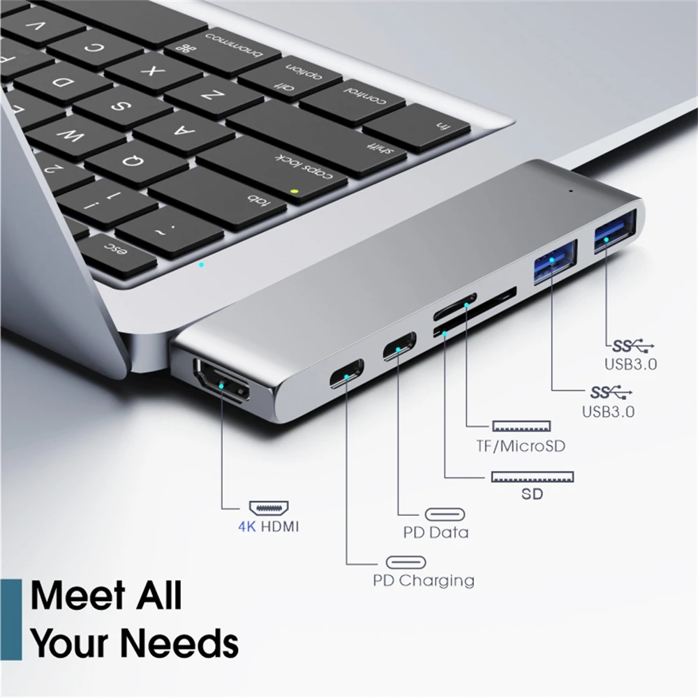 Vothoon USB C 허브 유형 C - HDMI 호환 USB 3.0 어댑터 MacBook Pro Air USB-C 유형 C 3.0 분배기용 7 in 1 유형 C 허브 도크