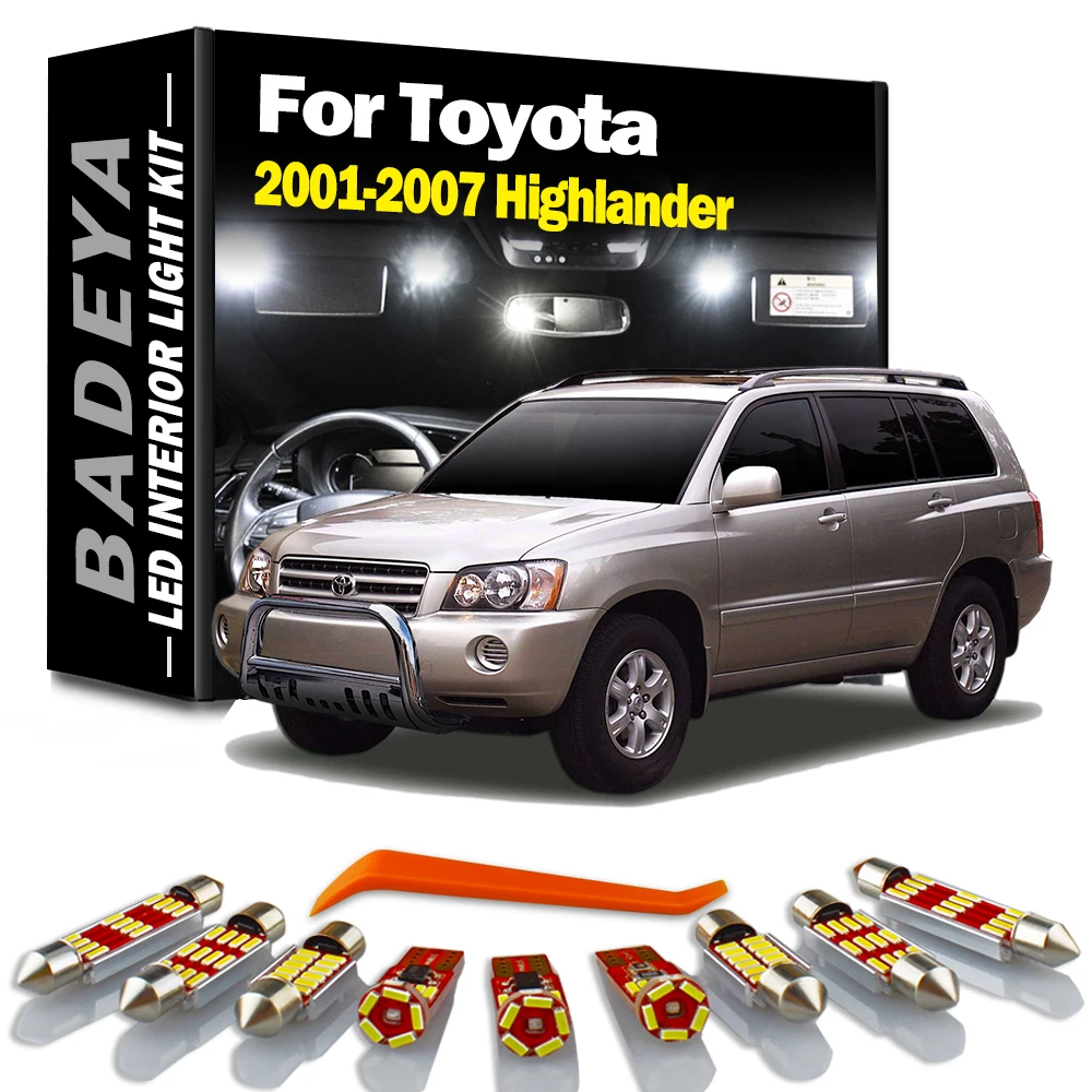 BADEYA 10Pcs Canbus LED Interior Light Kit For Toyota Highlander 2001 2002 2003-2007 Map Glove Box Dome Trunk License Plate Lamp