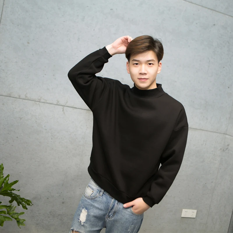 M-XXL Korean fashion trendy men's half-high collar solid color loose bat shirt bat sleeve large size long-sleeved pullover