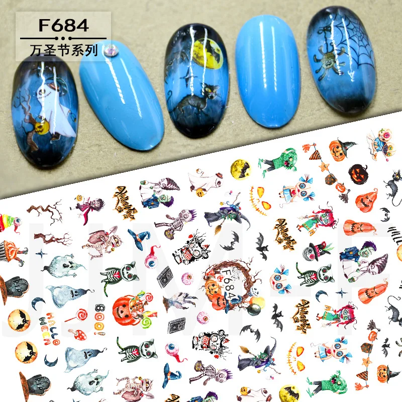 

10Pcs Christmas Halloween Skull Nail Art Sticker Lips No wonder Spider Web Nail Art Slider Decoration Decal F682