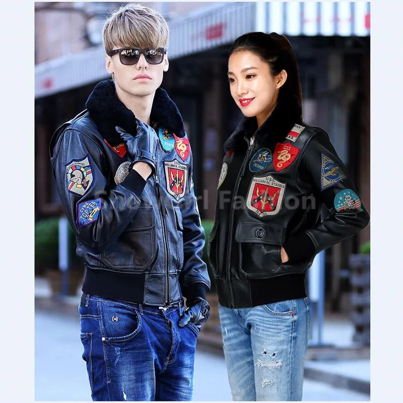 2020 Lovers TOP GUN Genuine Jacket Wool Collar Real Thin Sheepskin Leather Pilot Coat Plus Size 5XL Can Customized