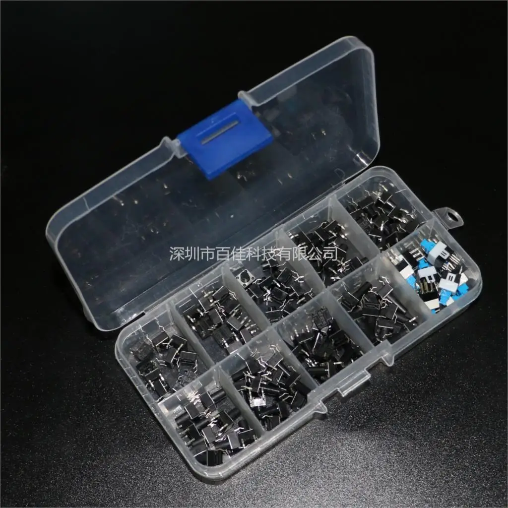 100Pcs Push button switch Tact switch Push button switch classification box kit 10 kinds specifications × 10Pcs