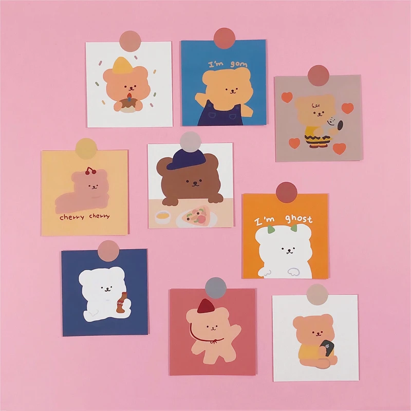 Tarjetas de oso caramelo para decoración de pared, tarjetas Kawaii de dibujos animados, no pegajosas, hechas a mano, papelería, regalo