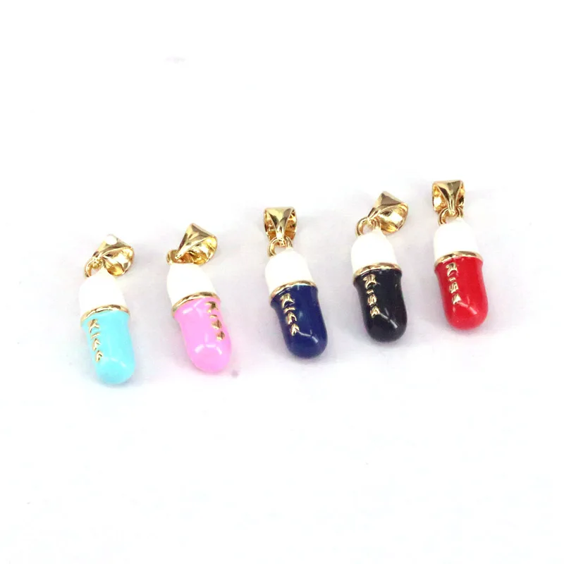 15PCS, Fashion Jewelry Pill Necklace Pendant , Capsules Enamel Pendant Copper Charms Jewelry