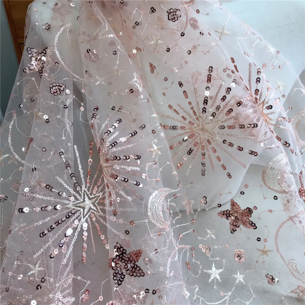 2020 New Arrival stars tulle mesh sequins star embroidery lace fabric for DIY kid girl garment sewing Wedding Dress Accessories