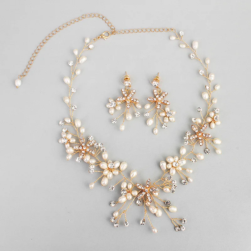 Floralbride Handmade Austrian Crystals Rhinestones Freshwater Pearls Wedding Jewelry Set Bridal Necklace Earring Set Bridesmaids