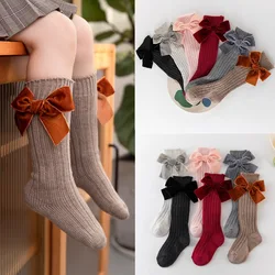 2020 Winter Kids Socks Toddlers Girls Big Bow Socks Knee High Long Soft  Socks 100% Cotton Baby Leg Warmers