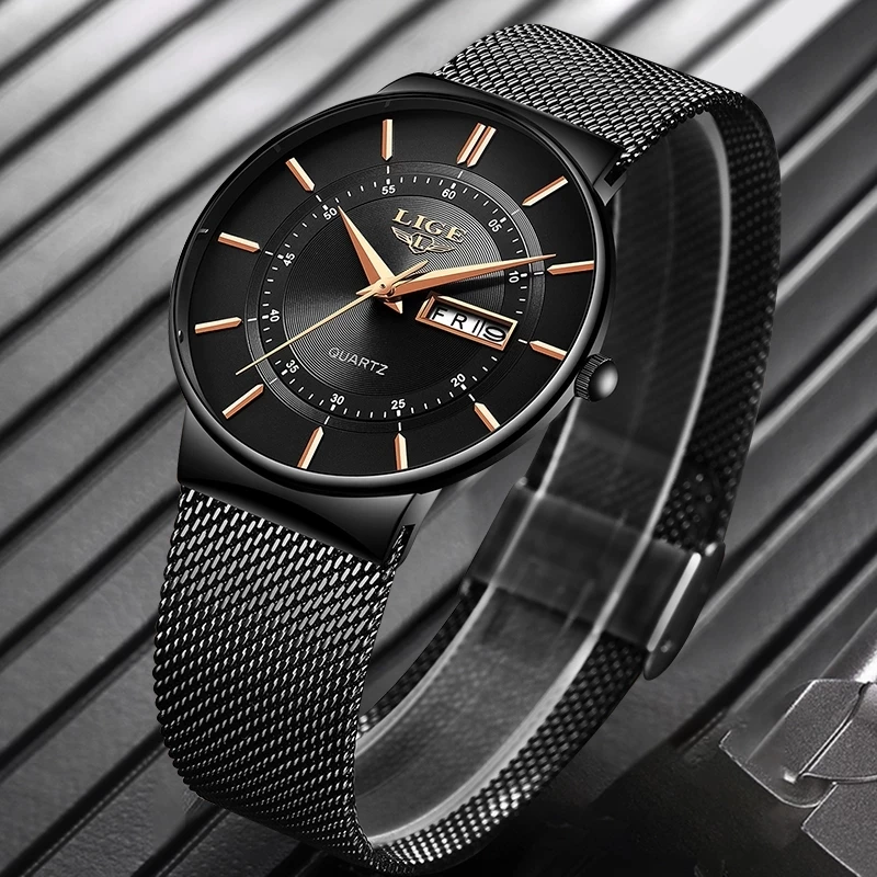 LIGE Women Watches Luxury Brand Ultra-thin Calendar Week Quartz Watch Ladies Stainless Steel Waterproof Gift reloj muje+Box