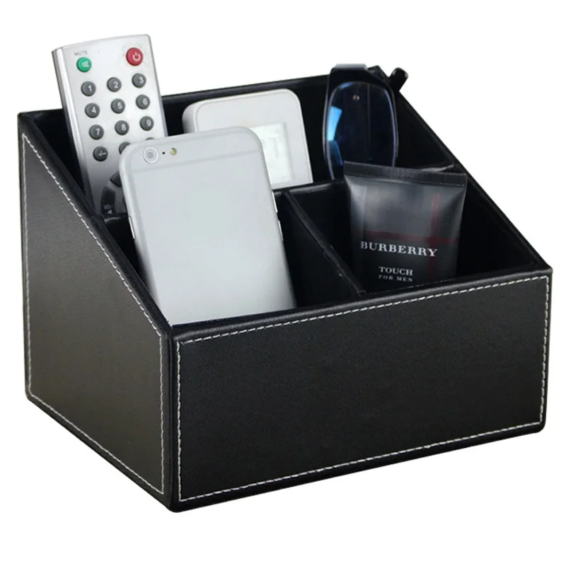 PU Leather Needle Desktop Brief Storage Box Mobile Phone Holder Box