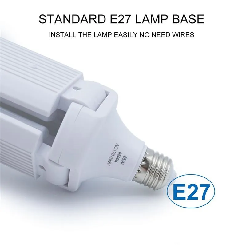 30W 45W 60W E27 LED Bulb SMD2835 Super Bright Foldable Fan Blade Angle Adjustable Ceiling Lamp Home Energy Saving Lights