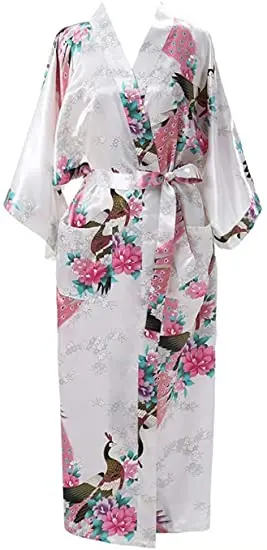 Bata kimono de dormir para mujer, de rayón y con flores, ropa de lencería íntima femenina, informal, para el hogar y la noche, de baño, sexy, talla