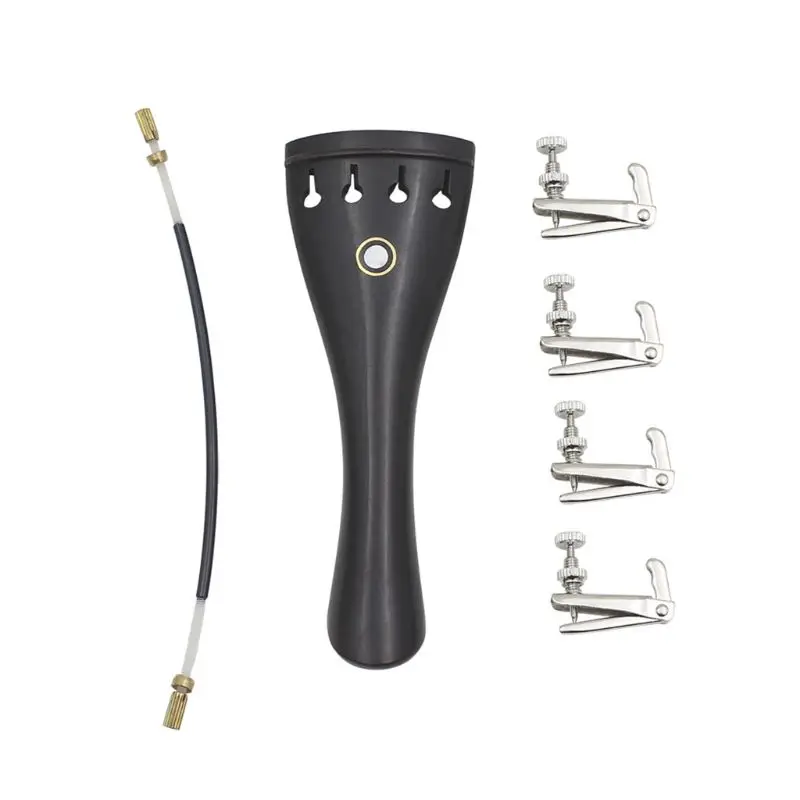 

1 Set Violin Tailpiece 3 in 1 Ebony Tailpiece with Rope Fine Tuners Kits for 4/3 4/4 Violin High Quality and Brand New