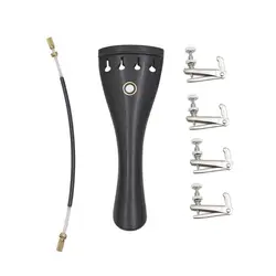 1 Set Violin Tailpiece 3 in 1 Ebony Tailpiece with Rope Fine Tuners Kits for 4/3 4/4 Violin High Quality and Brand New