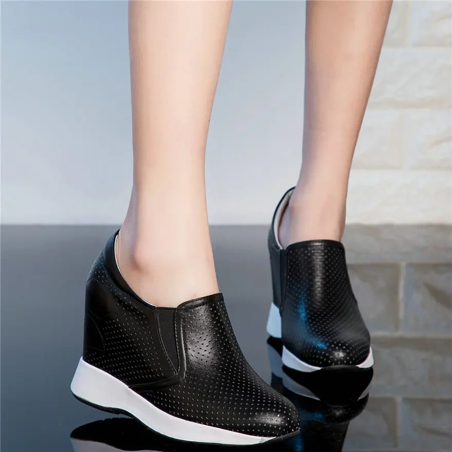 Summer Platform Pumps Shoes Women Genuine Leather Wedges High Heel Ankle Boots Female Breathable Fashion Sneakers Casual Shoes