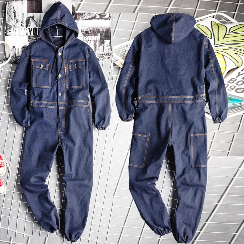 Denim Coverall Electric Welding Suits Labor Painter Clothing Auto Repairman Workwear Hooded Denim Overalls 175/180/185/190cm 4xl