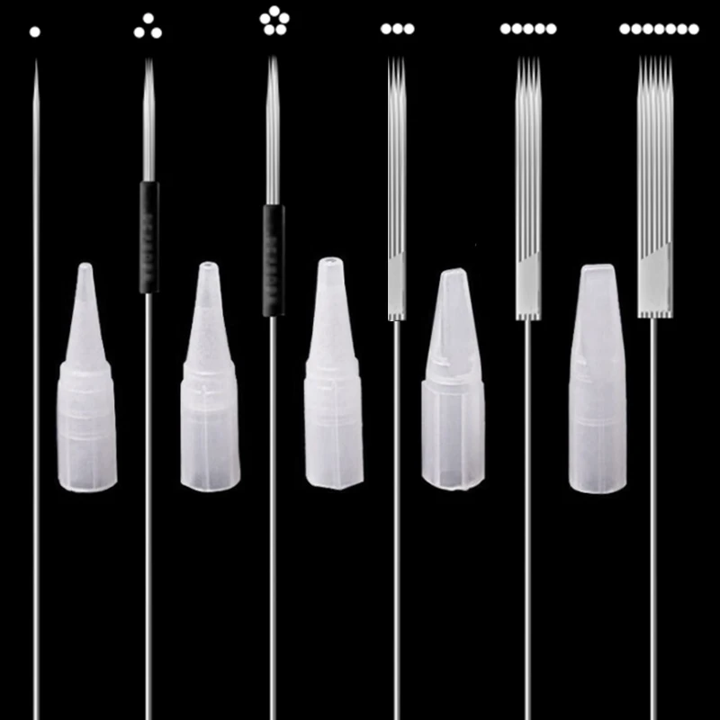 

100pcs 1R 2R 3R 5R 5F 7F PMU Needles + Cup Tips Disposable Sterilized Professional Tattoo Needles Permanent Makeup Eyebrow Lip