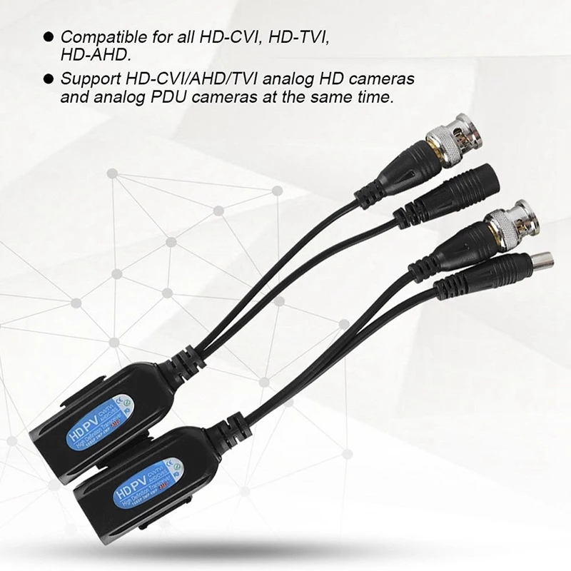 2pcs DC-8MHZ Passive CCTV Coax BNC Video Power Balun Transceiver to RJ45 Connector