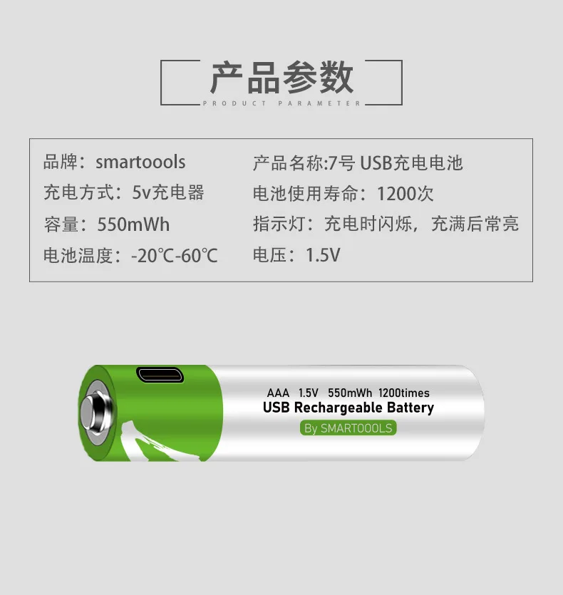 AAA Rechargeable Batteries 1.5V aaa li-ion battery for remote control mouseElectric toy battery + Type-C Cable