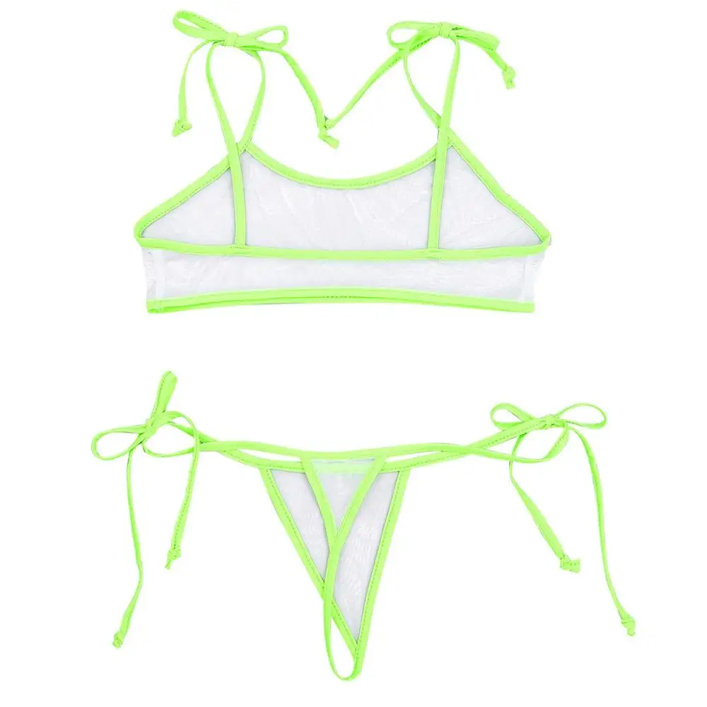Adult Women Transparent Mesh Swimwear Sex Female Mini Micro Bikini Swimsuit Bathing Suit Bra Top&G-String Thong Briefs Underwear