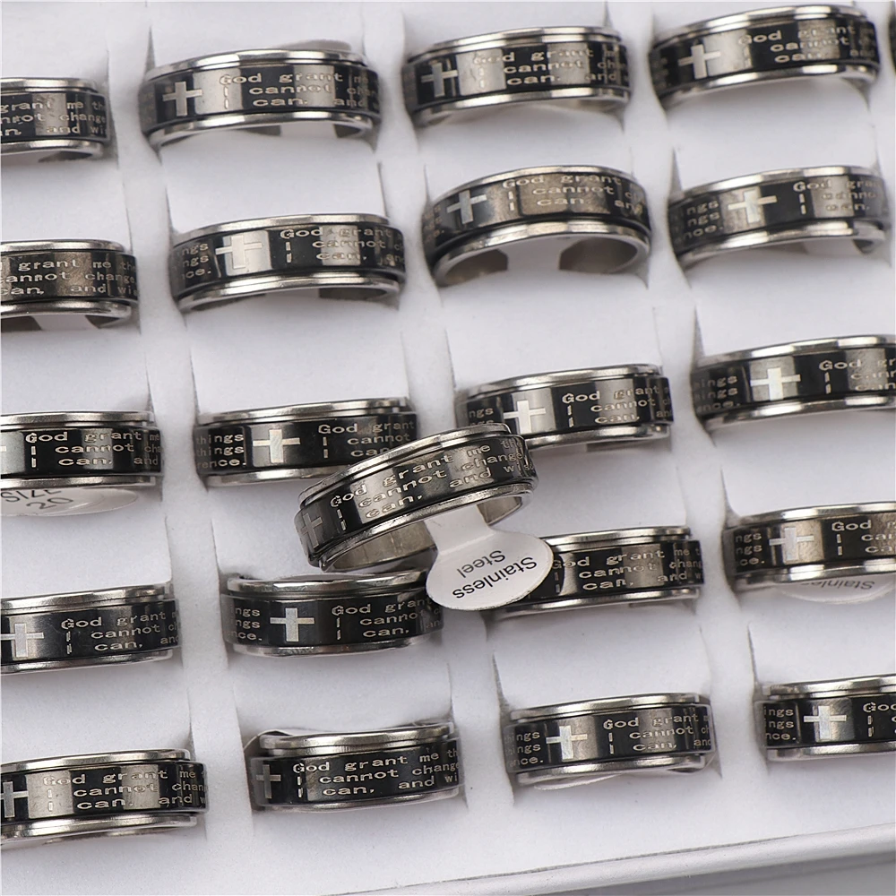 36pcs/lot Men\'s Serenity Prayer Stainless Steel Spinner Rotate Rings For Women Christian Jewelry