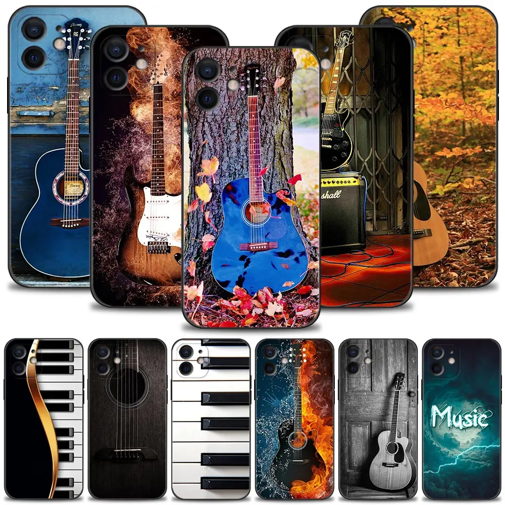 Music Instrument Guitar Piano Case For Apple iPhone 15 14 13 12 11 Pro Max Mini XS Max XR X 7 8 Plus Cover Silicone Shell