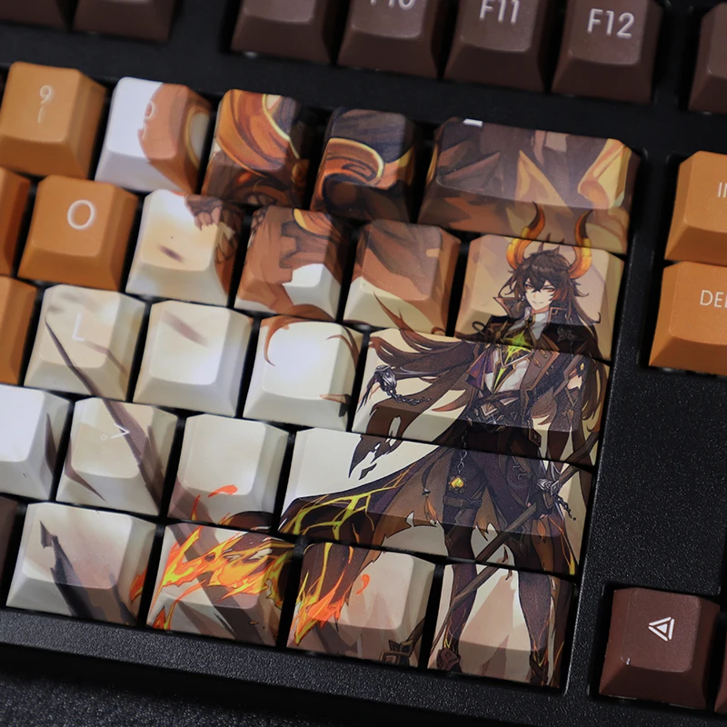 Genshin Impact ZHONGLI-Teclas de personaje de juego, Material PBT, perfil de cereza, tapa de teclado mecánico, 108 teclas