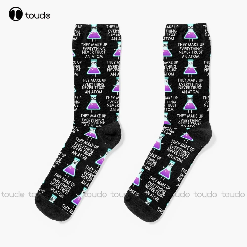 New Never Trust An Atom They Make Up Everything. Science Pun Socks Winter Socks For Women Personalized Custom Unisex Adult Socks