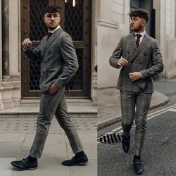 Grey Mens Suits 2 Piece Peaky Blinder Classic Slim Fit Costume Vintage Suit Jacket Pants Custom Made Wedding Tuxedos