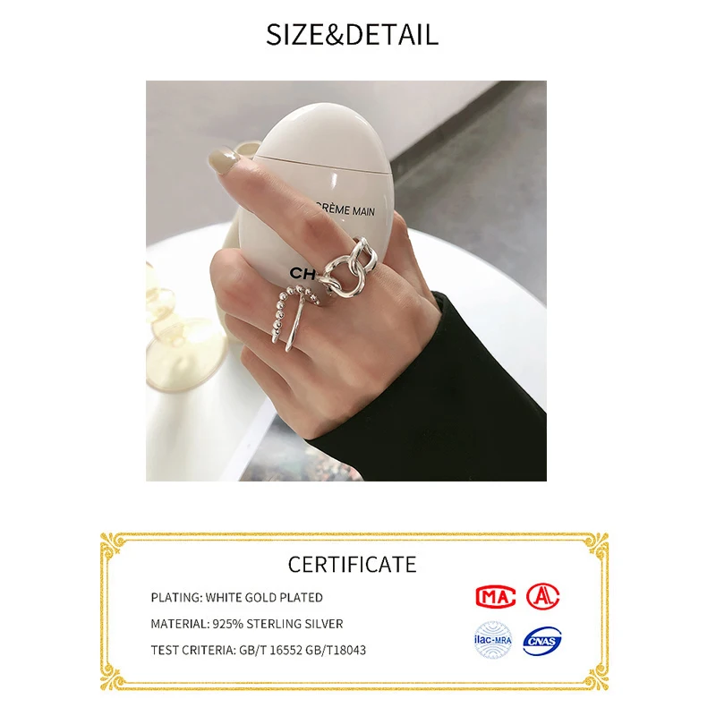 Authentic 925 Sterling Silver Rings chain round change Finger Rings for Women Wedding Original Silver Jewelry