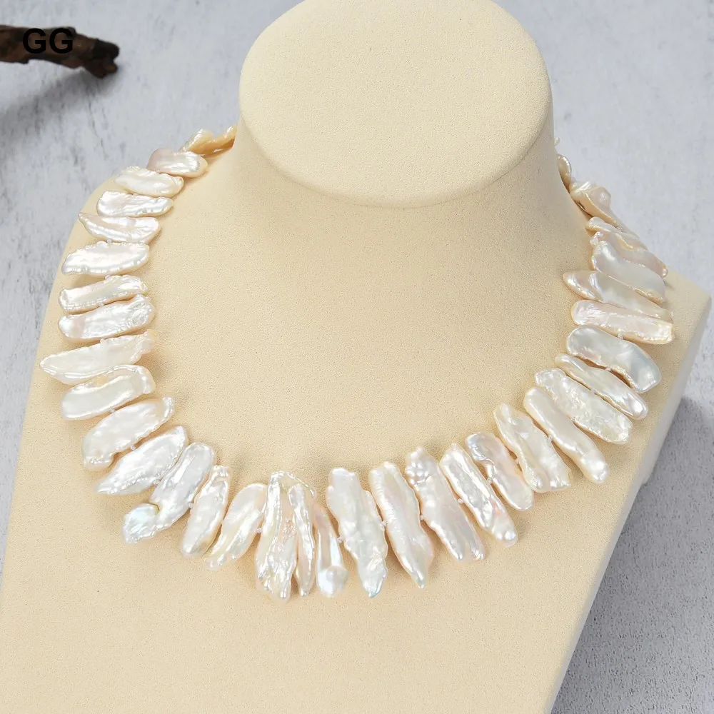 

GuaiGuai Jewelry 18" 6x21mm-9x49mm Natural White Keshi Freshwater Biwa Pearl Necklace