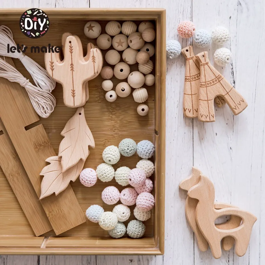 

Let'S Make Wooden Teether Beech Leaves Natural Wood For Teething Wooden Animal Pendant Diy Accessories Mobile Rattles Kids Toy