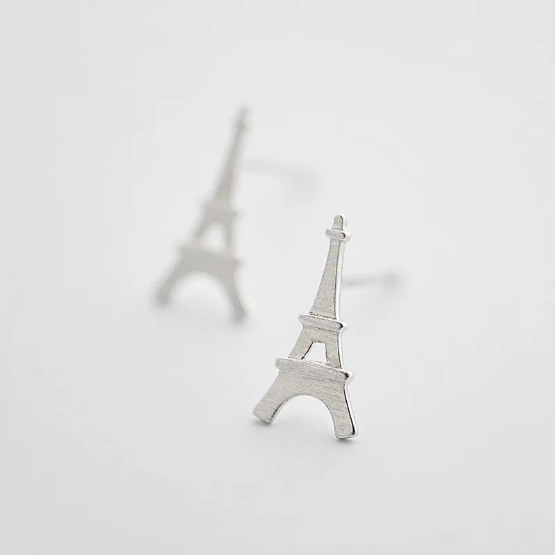 100% 925 Solid Real Sterling Silver Eiffel Tower Stud Earrings for Women Party Gift Jewelry pendientes boucle d oreille eh977