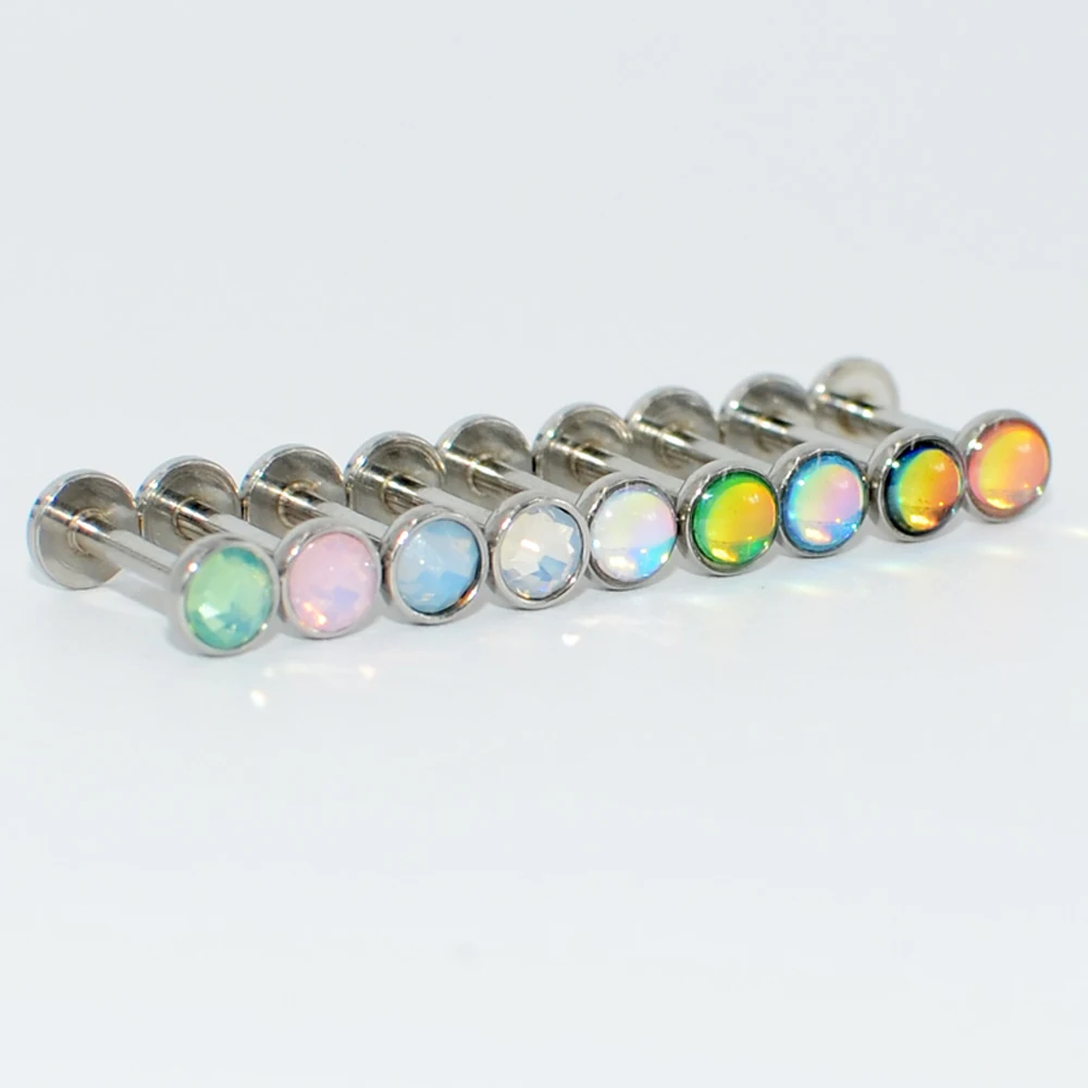 1PC Opal CZ Gem Lip Labret Stud Surgical Stainless Steel Tragus Ear Cartilage Helix Earring Body Percing Jewelry Internally 16G