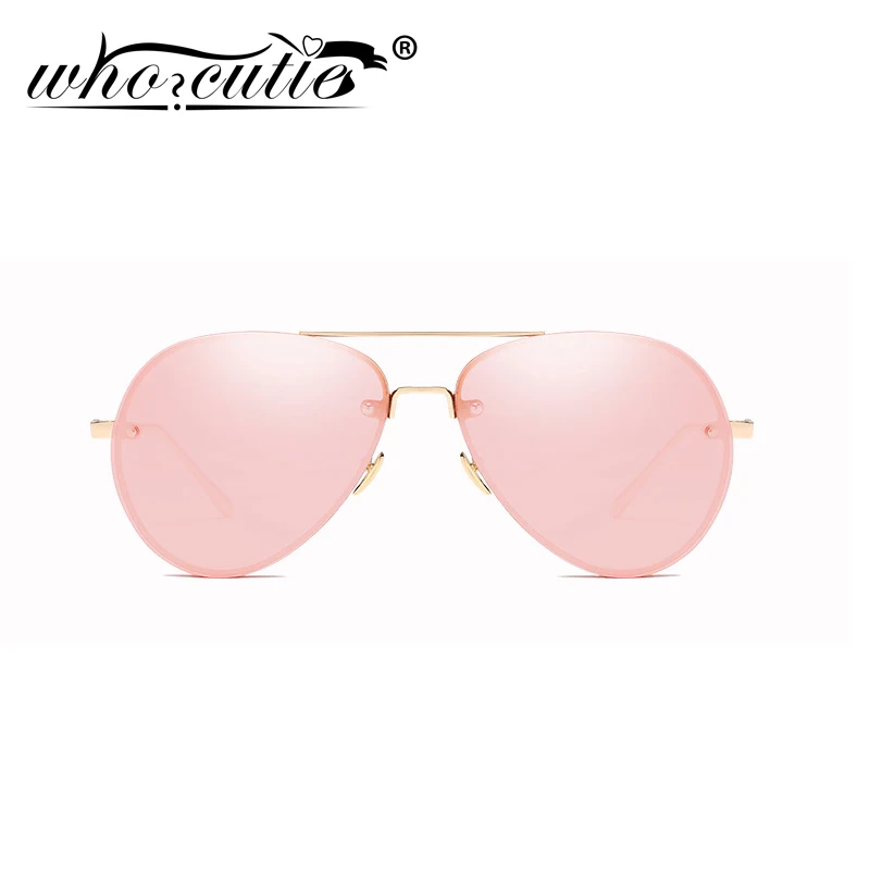 WHO CUTIE Classic Women occhiali da sole pilota senza montatura Designer di marca moda giallo tinta lente specchio rosa occhiali da aviazione UV400