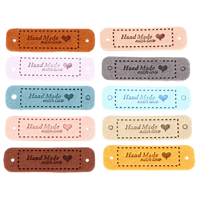 20Pcs Leather Tags Handmade With Love Labels Clothing Tags DIY Crafts Sewing Handmade Label For Hats Bags Shoes Clothes 56*15MM