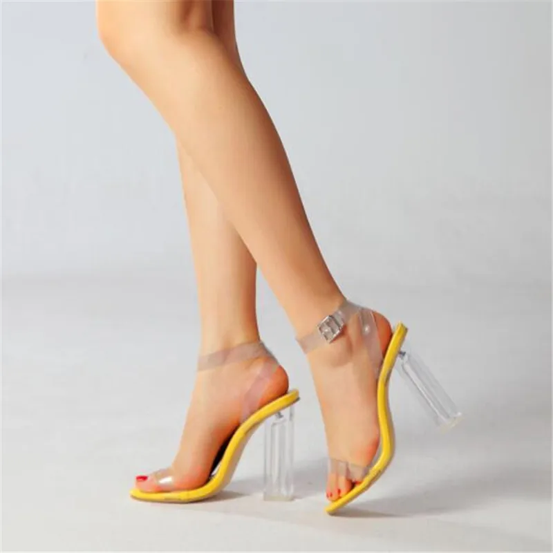New 2021 Transparent Sandals Shoes Women High Heels Sexy Peep Toe Party Heels Crystal Chunky Heels Fashion Summer Shoes