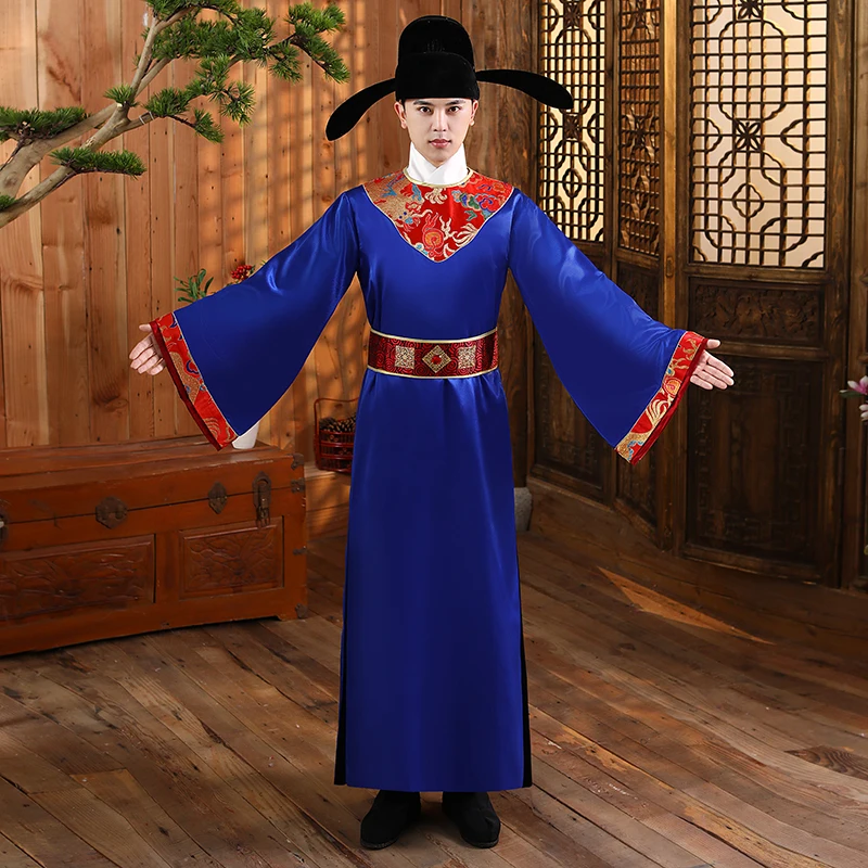 Chinese Ancient Costume Hanfu male Traditional Clothing Song Dynasty Adult blue Robe Men TV Film cosplay stage wear show