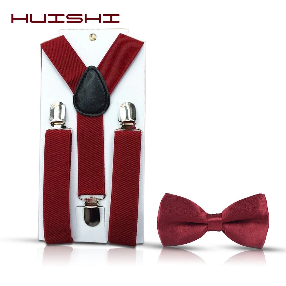 HUISHI Boys Suspenderss With Bowtie Soild Color Children Belt Baby Boy Girls Suspenders Clip-on Y-Back Braces Elastic Suspenders