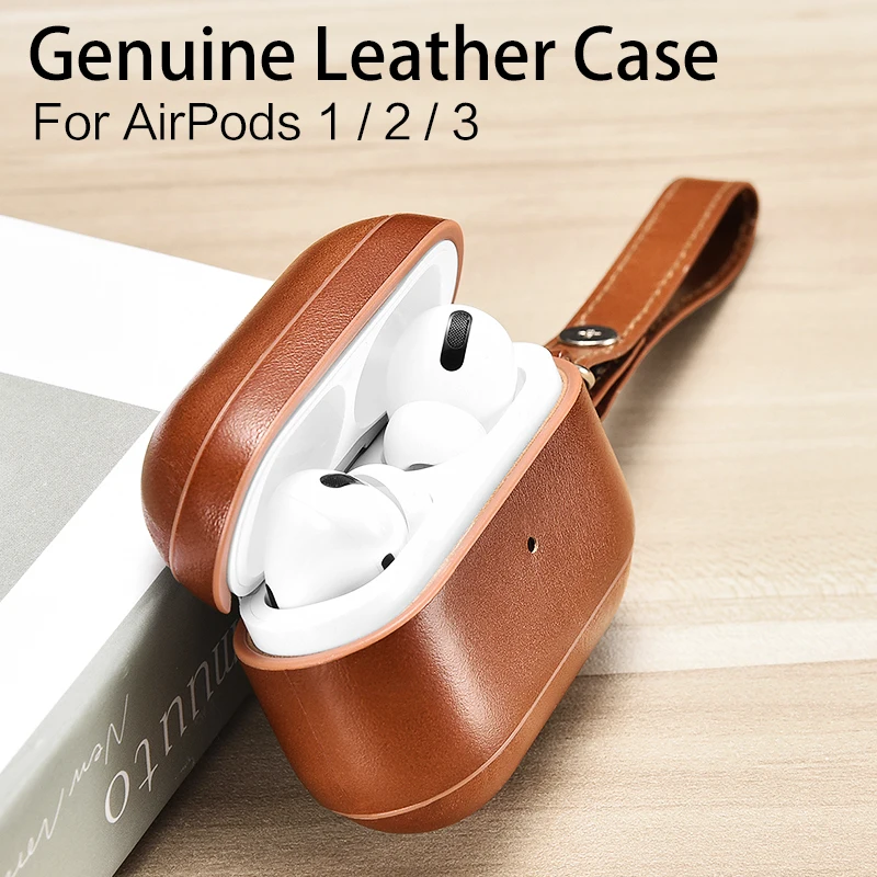 Genuine Cow Leather Plastic Case Cover For AirPods Pro Luxury Retro Leather Protective Case for AirPods 4 3 2