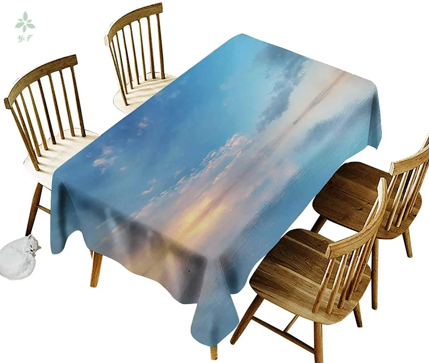 

Nature Oblong Tablecloth Inside Out Sky And Sea Looks Like Combined In Horizon Ocean Clouds Tranquil Peace Theme Table Cover