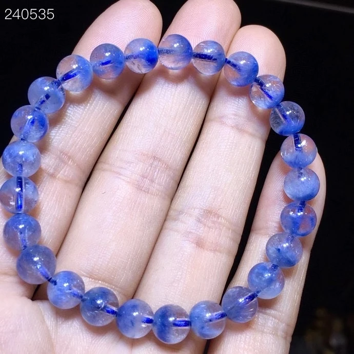 Natural Blue Dumortierite Quartz Rutilated Crystal Bracelet 7.2mm Women Dumortierite Gemstone Round Beads Rare Reiki Stone AAAAA