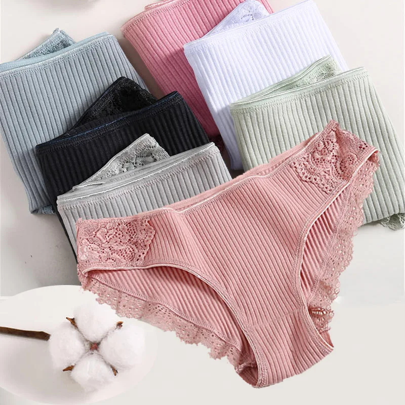 FINETOO 3PCS/Set Cotton Panties Women Underwear Sexy Panties Lace Brief for Female Panty Lingerie Low Waist Floral culotte femme