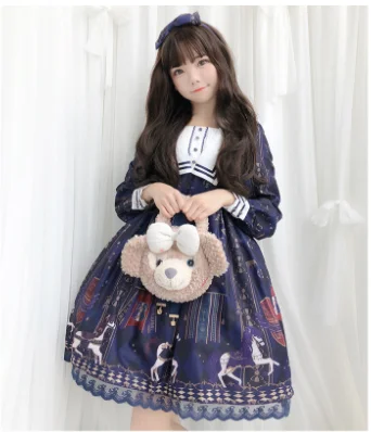 Kawaii Mädchen Tee Party vintage palaca lolita op loli cos Japanischen süßen kleid spitze bowknot hohe taille niedlich druck kleid