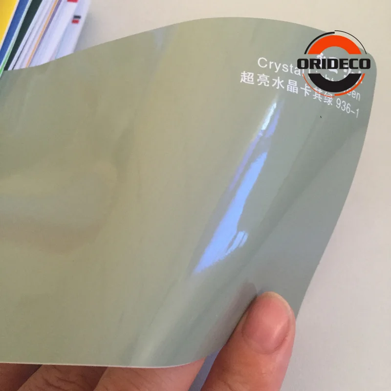 1.52*20M GLOSSY Crystal Khaki Green Vinyl Car Stickers Ultra Glossy Khaki Green Crystal Car Wraps For All Car Models