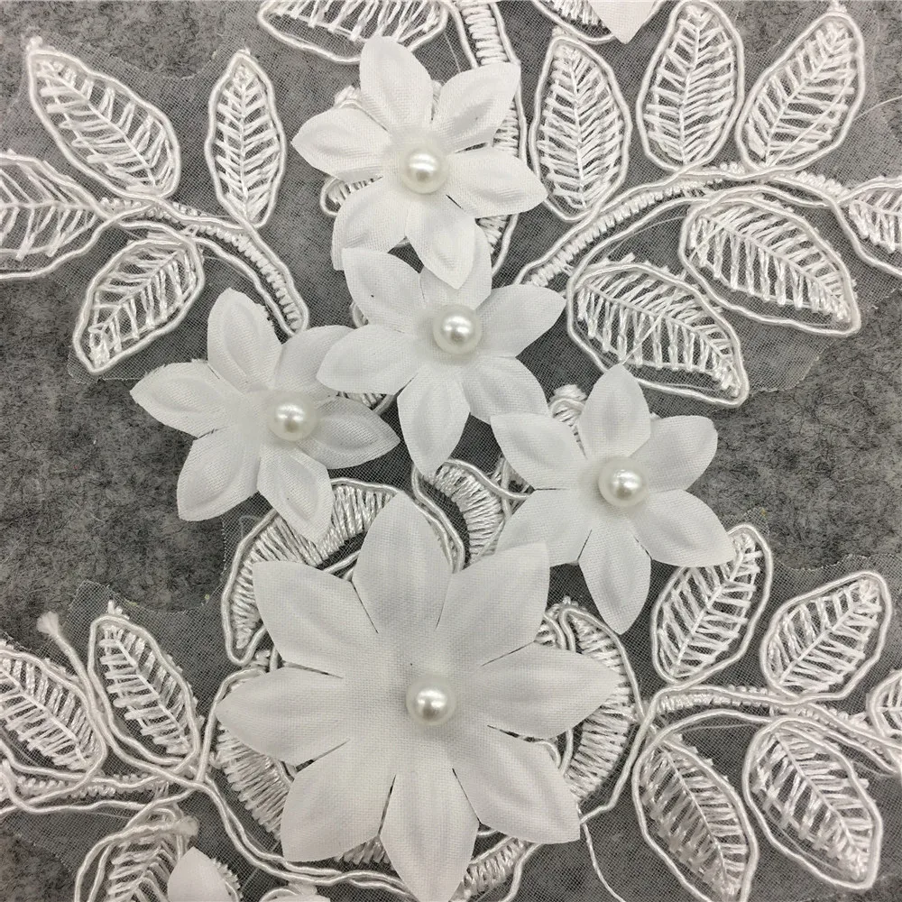 Exquisite white pearl 3D Flower Embroidered Lace Sewing for Clothes Applique Lace Neckline Collar DIY Dress accessories YL1144