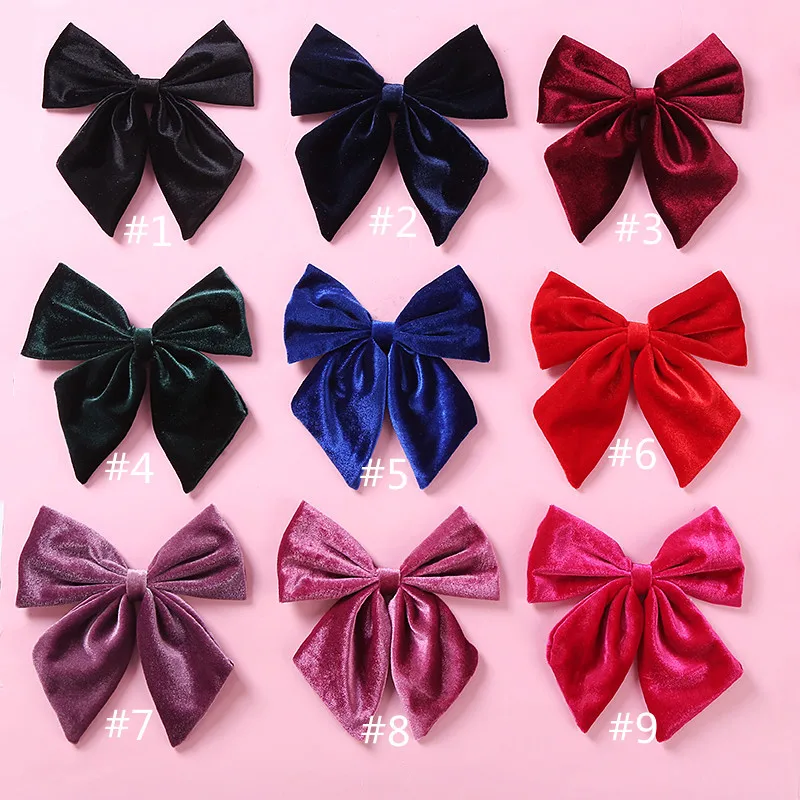 

wholesale 15pcs/lot Kids 6inch Velvet Bows Hairpins Kids Large School Bow Barrettes girls Boutique Black Hairclip Child Headwear