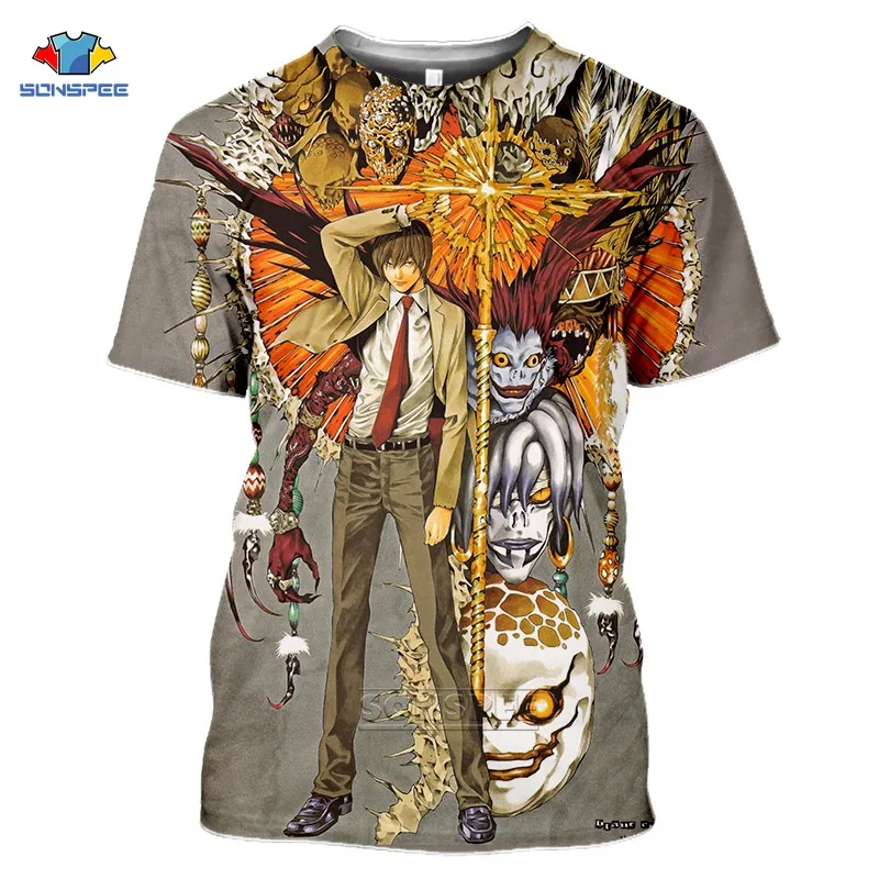 SONSPEE Japan Harajuku Anime Death Note Tshirt Man 3d Print Summer Short Sleev Black T Shirt Women Horror Cartoon Death-Note Top