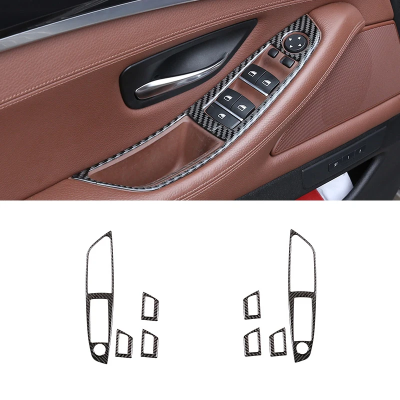 

For BMW 5 Series F10 F18 2011- 2013 2014 2015 2016 2017 4pcs Car Carbon Fiber Window Lift Switch Button Armrest Panel Cover Trim